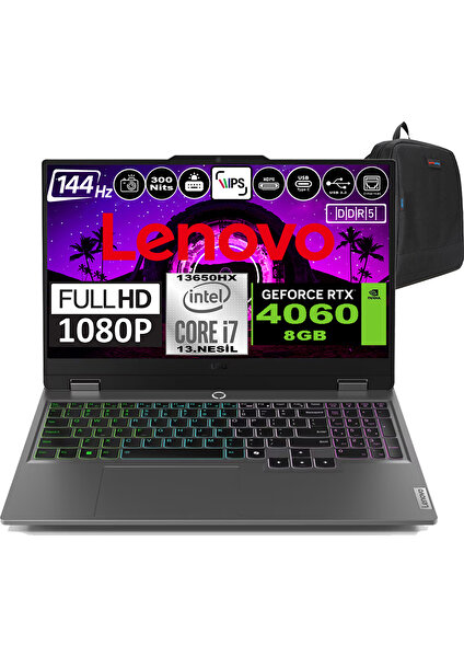 Loq 15IRX9 Intel Core I7 13650HX Ddr5 16GB 1tb SSD RTX4060-8GB 300NITS 15.6" 144Hz Fhd Freedos Taşınabilir Bilgisayar 83DV00HTTRF02 + Zetta Çanta