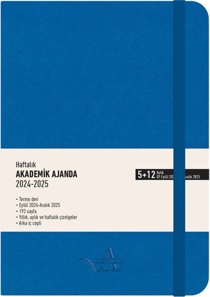 A5 Termo Deri Ciltli Akademik Ajanda Mavi