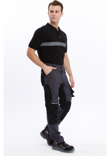 İş Pantolonu San Marino Model 8 Cepli Full Likralı Diz Destekli Gri-Siyah fiyatları