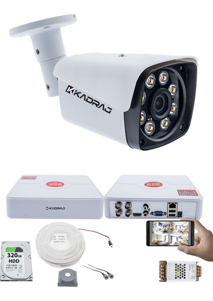 1 Kameralı Güvenlik Kamerası Seti - 5mp Sony Seculensli 1080P Full Hd Ahd, Gece Renkli, 8 Ultra Warm Led, Colorvu Teknolojisi, Metal Aluminyum Kasa