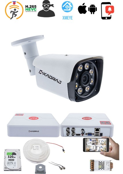 1 Kameralı Güvenlik Kamerası Seti - 5mp Sony Seculensli 1080P Full Hd Ahd, Gece Renkli, 8 Ultra Warm Led, Colorvu Teknolojisi, Metal Aluminyum Kasa