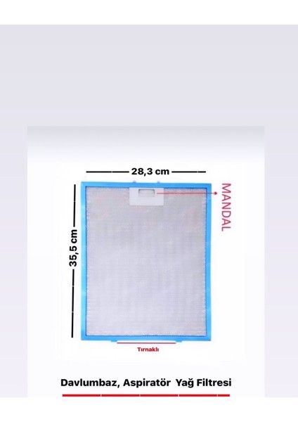 Uyumlu Davlumbaz Ankastre Aspiratör 28,3X35,5 cm Alüminyum Yağ Filtresi