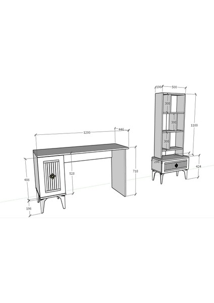 Norra Çalışma Masası ve Kitaplık Takımı Beyaz-Altın