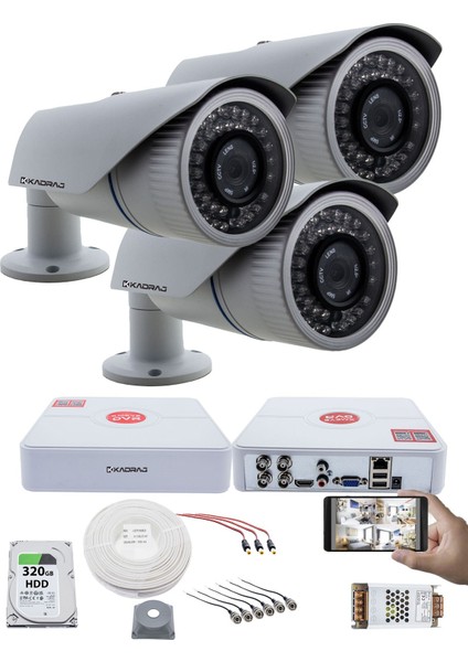 3 Kameralı Set - 5mp Sony Seculensli, 1080P Ahd, 42 Ir Led, Gece Görüşlü,metal Kasa