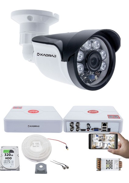 1 Kameralı Set - 5mp Sony Seculensli 1080P Full Hd Ahd, 6 Atom Led, Gece Görüşlü, IP66 Plastik Kasa