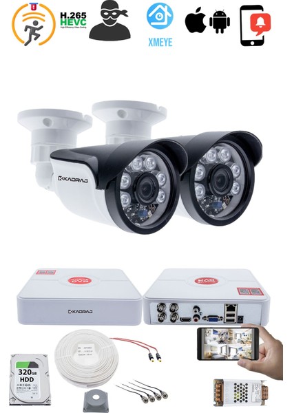 2 Kameralı Set - 5mp Sony Seculensli, 1080P Full Hd Ahd, 6 Atom Led, Gece Görüşlü, IP66 Plastik Kasa fiyatları
