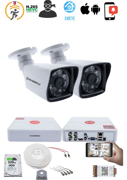 2 Kameralı Set 5mp Ahd Sony Seculensli 1080P Full Hd 6 Atom LED Güvenlik Kamerası - Gece Görüş, Plastik Kasa