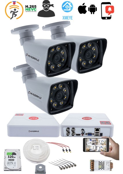 3 Kameralı Set 5mp Sony Seculensli 1080P Full Hd 8 Ultra Warm LED Ahd Güvenlik Kamerası Seti - Gece Renkli, Colorvu Teknolojisi, Plastik Kasa fiyatları