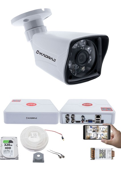1 Kameralı Set - 5mp Sony Seculensli 1080P Full Hd Ahd, 6 Atom Led, Gece Görüşlü, Güvenlik Kamerası, Plastik Kasa