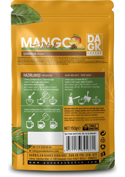 Mango Dibek Kahvesi 150g  (Mango Aromalı Hazır Kahve) İster Karıştır, İster Pişir