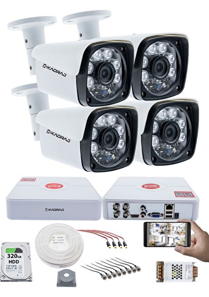 4 Kameralı Set Kadraj 5mp Sony Seculensli 1080P Full Hd Ahd 6 Atom LED Güvenlik Kamerası Seti - Metal Aluminyum Kasa, Su Geçirmez