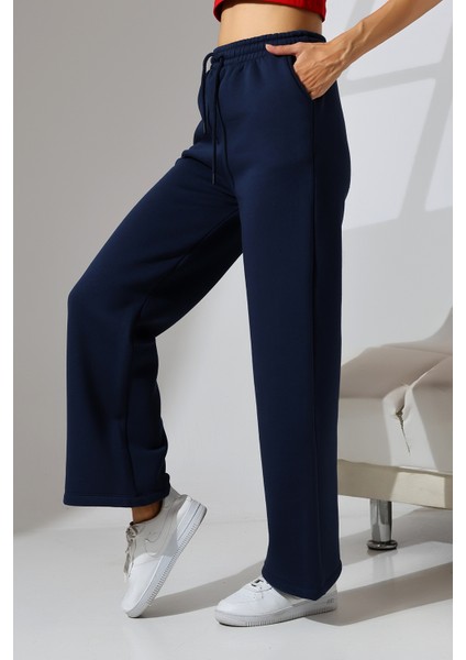 Şardonlu Penye Kompakt Paçası Geniş Kışlık Palazzo Eşofman Altı 21776 Lacivert fiyatları