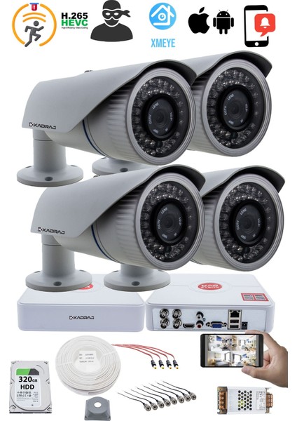 4 Kameralı Set 5mp Sony Seculensli 1080P Full Hd Ahd Güvenlik Kamerası Seti - Gece Görüşlü, 42 Ir Led, Metal Kasa