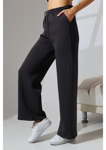 Şardonlu Penye Kompakt Paçası Geniş Kışlık Palazzo Eşofman Altı 21776 Füme modelleri