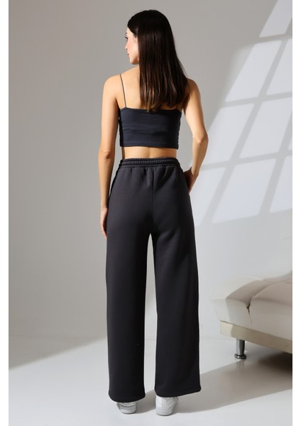 Şardonlu Penye Kompakt Paçası Geniş Kışlık Palazzo Eşofman Altı 21776 Füme fırsatları