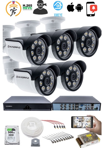 5 Kameralı Güvenlik Kamerası Seti - 5mp Sony Seculensli 1080P Ahd, 8 Warm Led, Colorvu Gece Renkli Görüş fiyatları