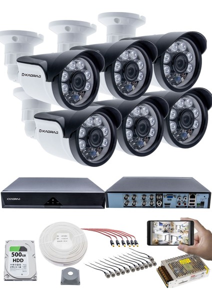 6'lı Kamera Seti 5mp Sony Seculensli 1080P, 6 Atom Led, full Hd Ahd Güvenlik Kamerası Seti , Gece Görüşlü, IP66 Plastik Kasa