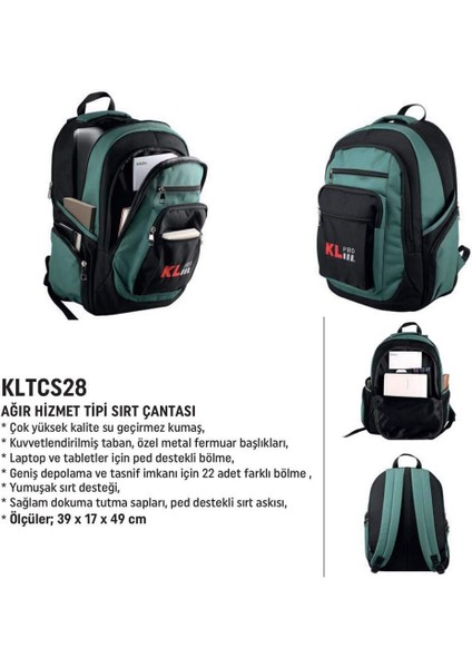 KLTCS28 Ağır Hizmet Tipi Sırt Çantası