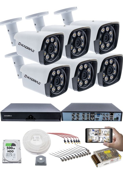 6 Kameralı Güvenlik Kamerası Seti - 5mp Sony Seculensli 1080P Full Hd Ahd, 8 Ultra Warm LED ,gece Renkli, colorvu Teknolojisi, Metal Aluminyum Kasa