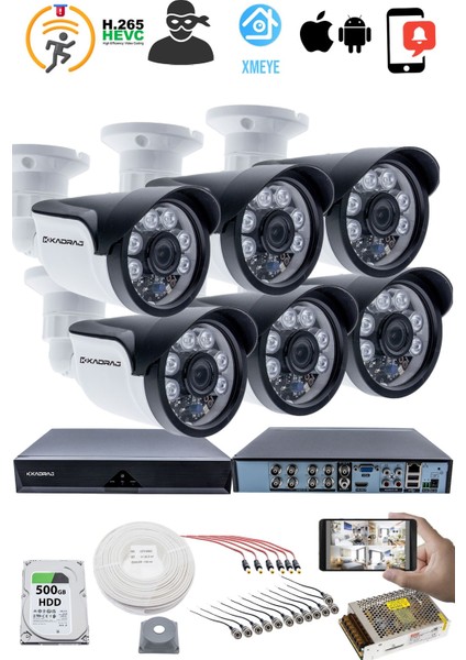 6'lı Kamera Seti 5mp Sony Seculensli 1080P, 6 Atom Led, full Hd Ahd Güvenlik Kamerası Seti , Gece Görüşlü, IP66 Plastik Kasa fiyatları