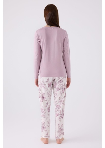 Kadın Lila Düğmeli Yaka Uzunkol Pijama Takım, Büyük Beden Kadın Pijama Takım fiyatları