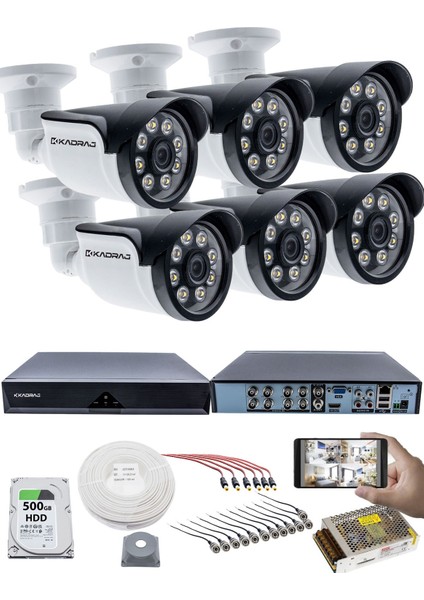 6'lı Kameralı güvenlik Kamerası Seti - 5mp Sony Seculensli 1080P Ahd, 8 Warm Led, Colorvu Gece Renkli Görüş
