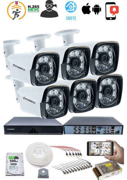 6 Kameralı Set 5mp Sony Seculensli 1080P Full Hd, 6 Atom Led, ahd Güvenlik Kamerası Seti, gece Görüşlü, Metal Kasa fiyatları