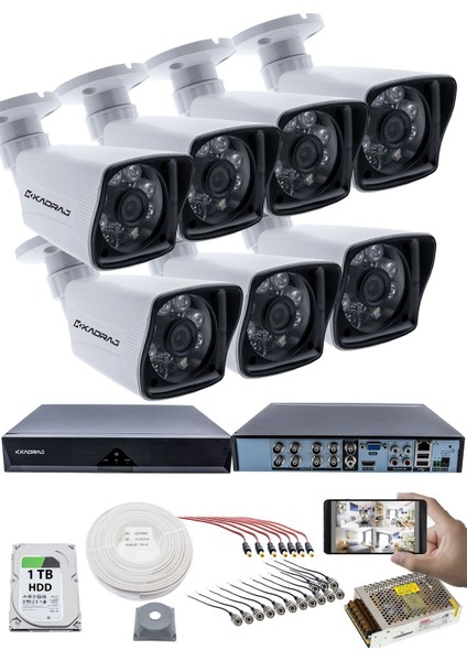 7 Kameralı Güvenlik Kamerası Seti - 5mp Sony Seculensli 1080P Full Hd Ahd, 6 Atom Led, Gece Görüşlü, IP66 Su Geçirmez, Plastik Kasa