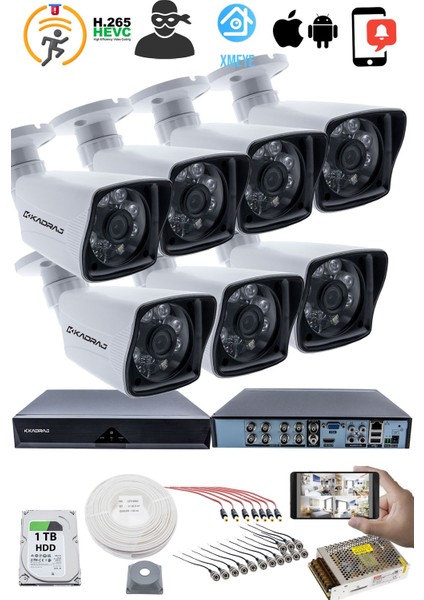 7 Kameralı Güvenlik Kamerası Seti - 5mp Sony Seculensli 1080P Full Hd Ahd, 6 Atom Led, Gece Görüşlü, IP66 Su Geçirmez, Plastik Kasa fiyatları