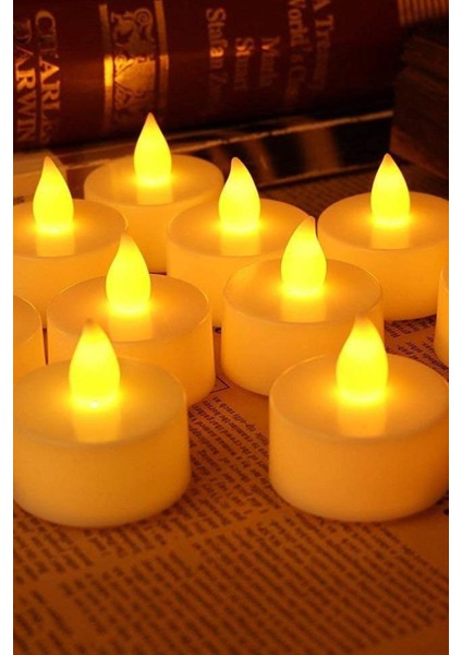 12 Adet Sarı Işıklı LED Mum El Mumu Tealight Piller Dahil Kullanıma Hazır