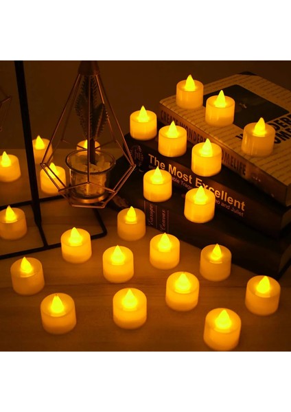 24 Adet Sarı Işıklı LED Mum El Mumu Tealight Piller Dahil Kullanıma Hazır