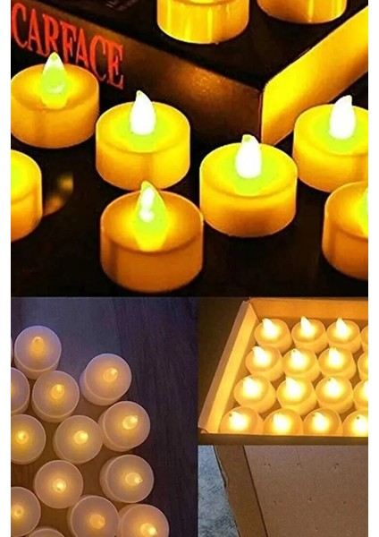 24 Adet Sarı Işıklı LED Mum El Mumu Tealight Piller Dahil Kullanıma Hazır