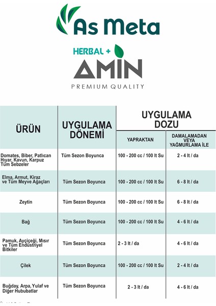 As Meta Herbal+Amin Premıum Qualıty Bitkisel Menşeli Aminoasit Içeren Sıvı Organik Gübre