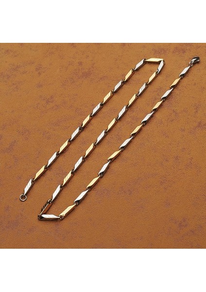 Beyaz Sarı Çizgili Ince Erkek Çelik Kolye Zincir Takı K24 T5 fiyatları
