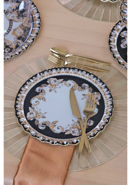 Ragusa Altın Yaldızlı 6 Kişilik Cam Servis Tabağı Takımı