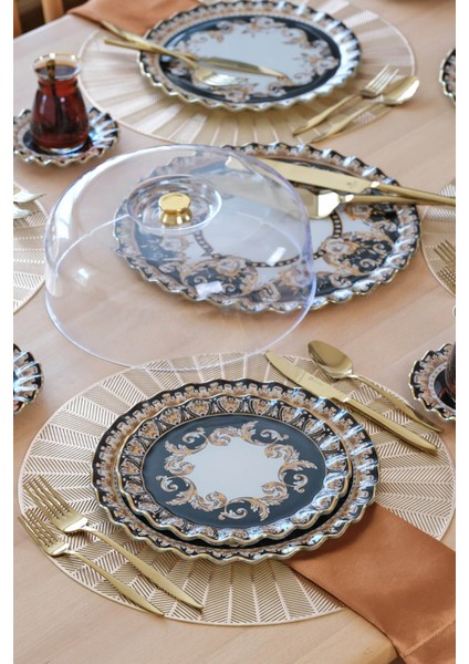 Ragusa Altın Yaldızlı 6 Kişilik Cam Servis Tabağı Takımı fırsatları