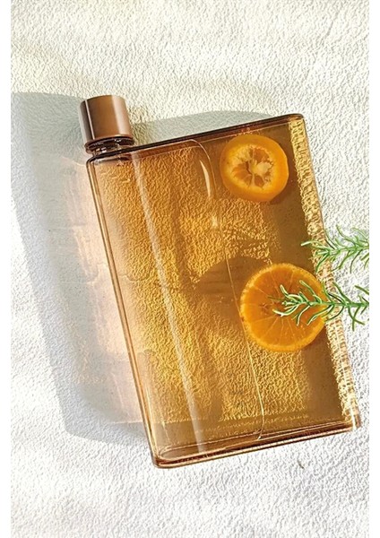 A5 Bottle Motivasyon Su Matarası Şeffaf Orange Notebook Taşınabilir Sporcu Suluk Su Şişesi 350ML