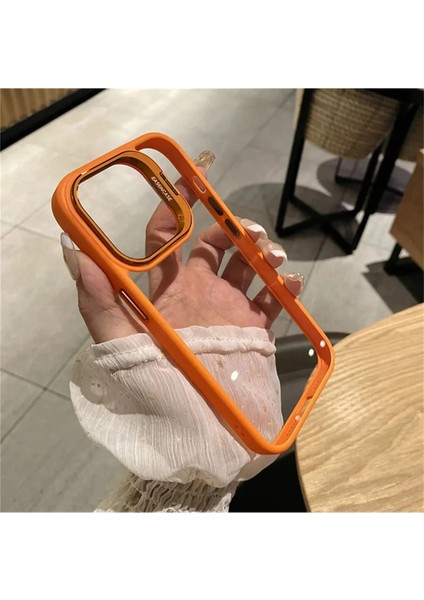 iPhone 13 Uyumlu Kılıf + Lens Koruyucu Standlı Kenarı Renkli Silikon Arkası Sararmaz Şeffaf indirimleri