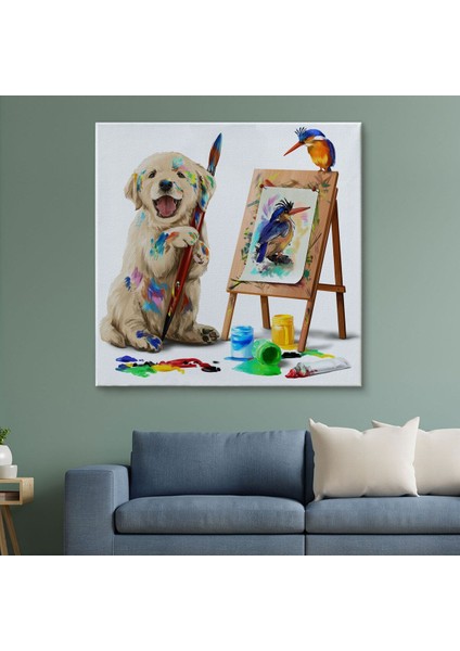 Tekno Trust Modern Sz Kvs1-Dekoratif Duvar Tablosu-Ressam Köpek Kanvas Tablo 5845 1 Parça Çerçevesiz Çok Renkli