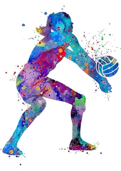 Tekno Trust Ahşap Kız Voleybol Suluboya Resim Sal Baskı Spor Hediyeleri Tablo Ahşap Poster Dekoratif 1 Çerçeves