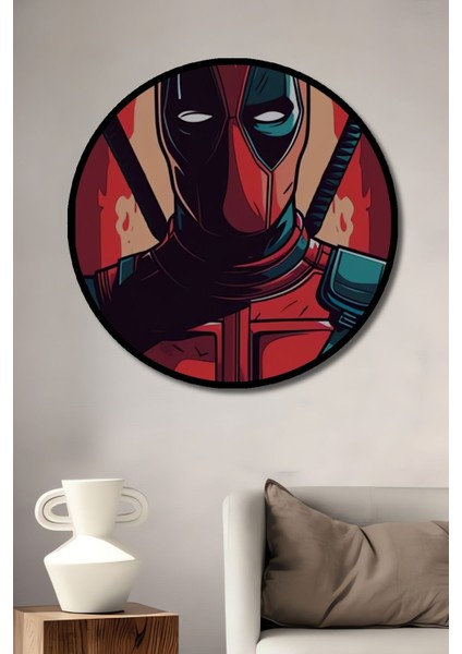 Tekno Trust Modern Ahşap Modern Dekoratif Deadpoll Duvar Daire Şeklinde Dekorasyon Tablosu Beyaz Ahşap Çerçeve fiyatları