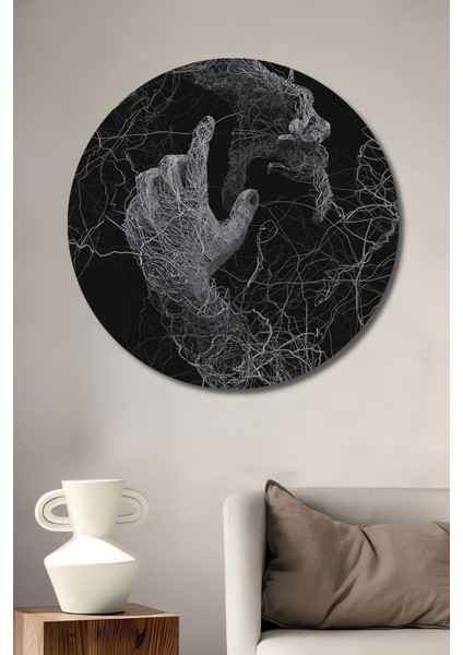 Tekno Trust Illüstrasyon Ahşap Modern Sanat Estetik Dekoratif El Silüeti Illüstrasyon Daire Şeklinde Duvar Deko