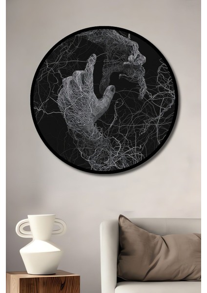 Tekno Trust Illüstrasyon Ahşap Modern Sanat Estetik Dekoratif El Silüeti Illüstrasyon Daire Şeklinde Duvar Deko fiyatları