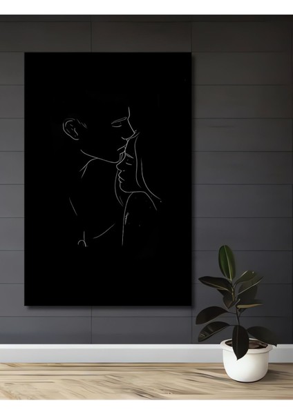 Tekno Trust 1 Parça Ahşap Dekoratif Soyut Çizim Sevgililer Illüstrasyon Kare Şeklinde Duvar Dekorasyon Tablosu