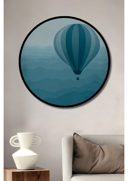 Tekno Trust 1 Parça Dekoratif Uçan Balon Modern Sanat Duvar Tablo Ahşap Yuvarlak Tablo Mdf Soyut Beyaz Çerçevel