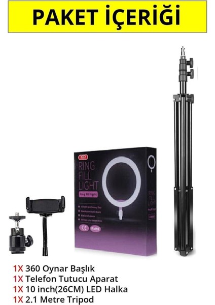 Ring Lıght Influencer Youtuber Tiktok Makyaj Işığı 10 Inç 2.1 mt Trıpod
