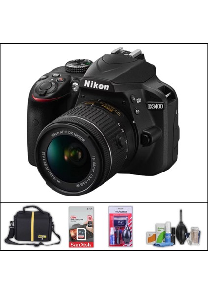 D3400 + 18-55 mm Vr Lens Dslr Fotoğraf Makinesi (Çanta + 32 GB Sd Kart + Temizlik Kiti)