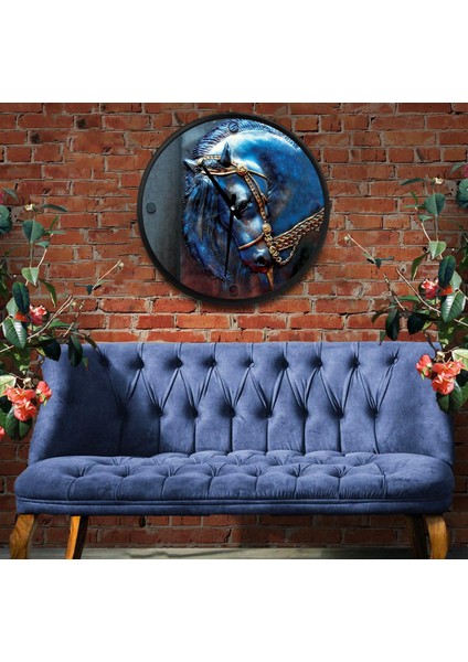 3D At Kanvas (Ahşap) Duvar Saati - 50 cm