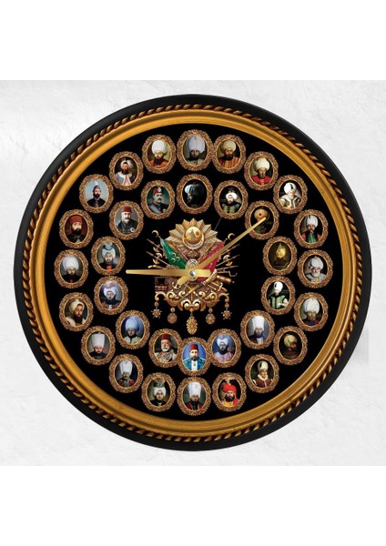 Osmanlı Padişahları Kanvas (Ahşap) Duvar Saati - 50 cm