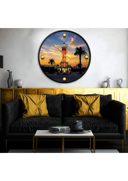 Izmir Saat Kulesi Kanvas (Ahşap) Duvar Saati - 70 cm